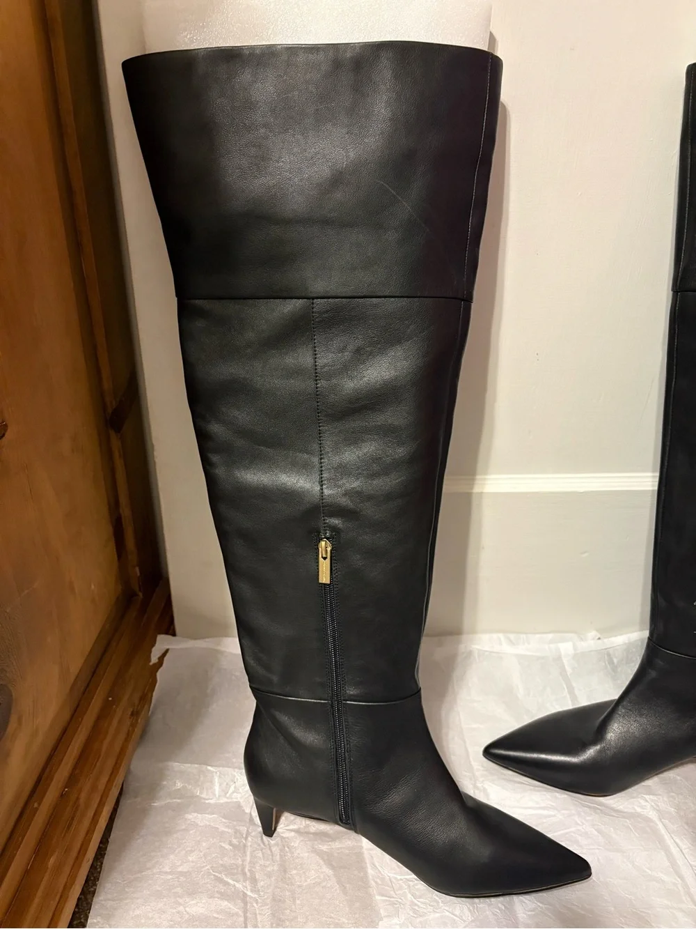 Vince Camuto wide calf, kitten heel leather boots
